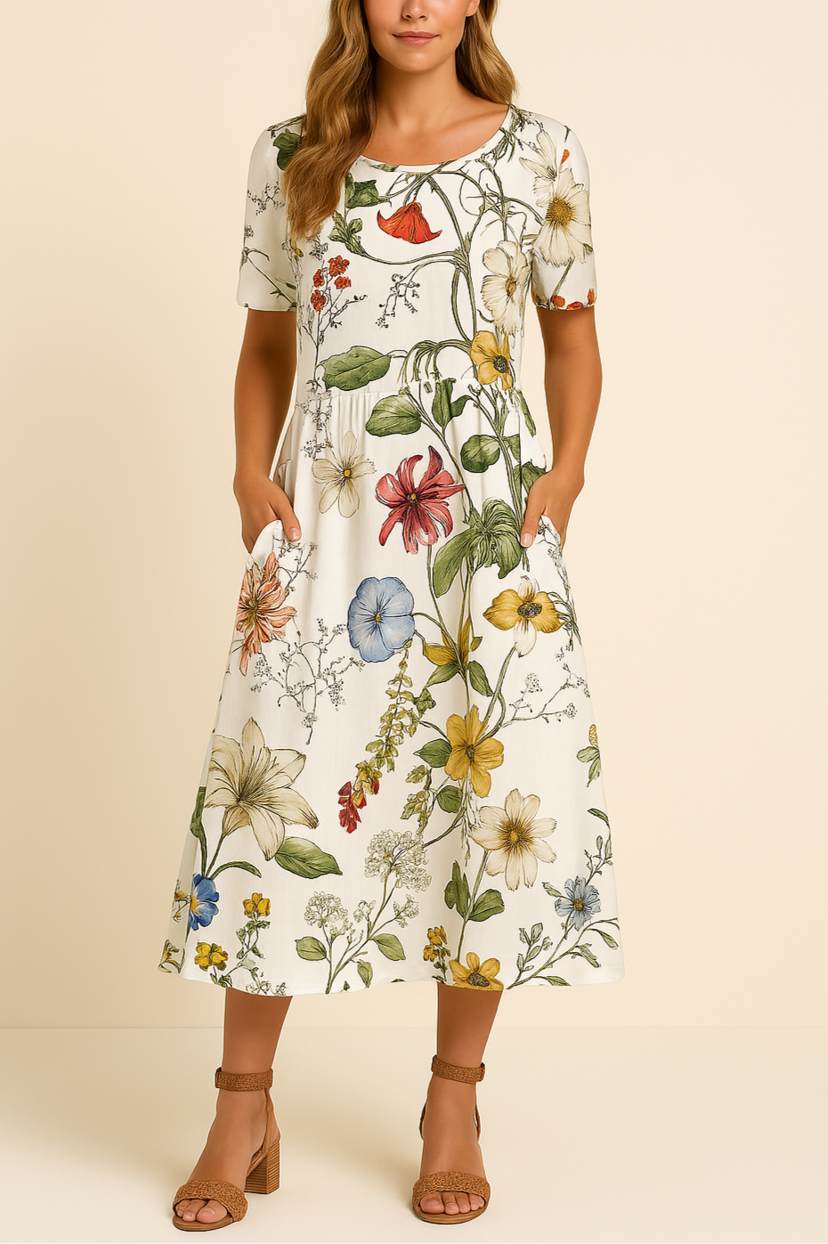 Liva – Midi-Jurk met Bloemenmotief Dames