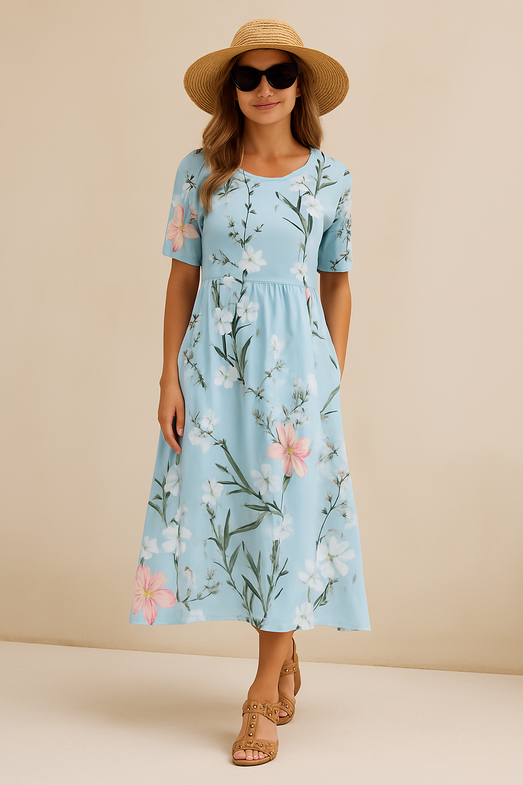 Liva – Midi-Jurk met Bloemenmotief Dames
