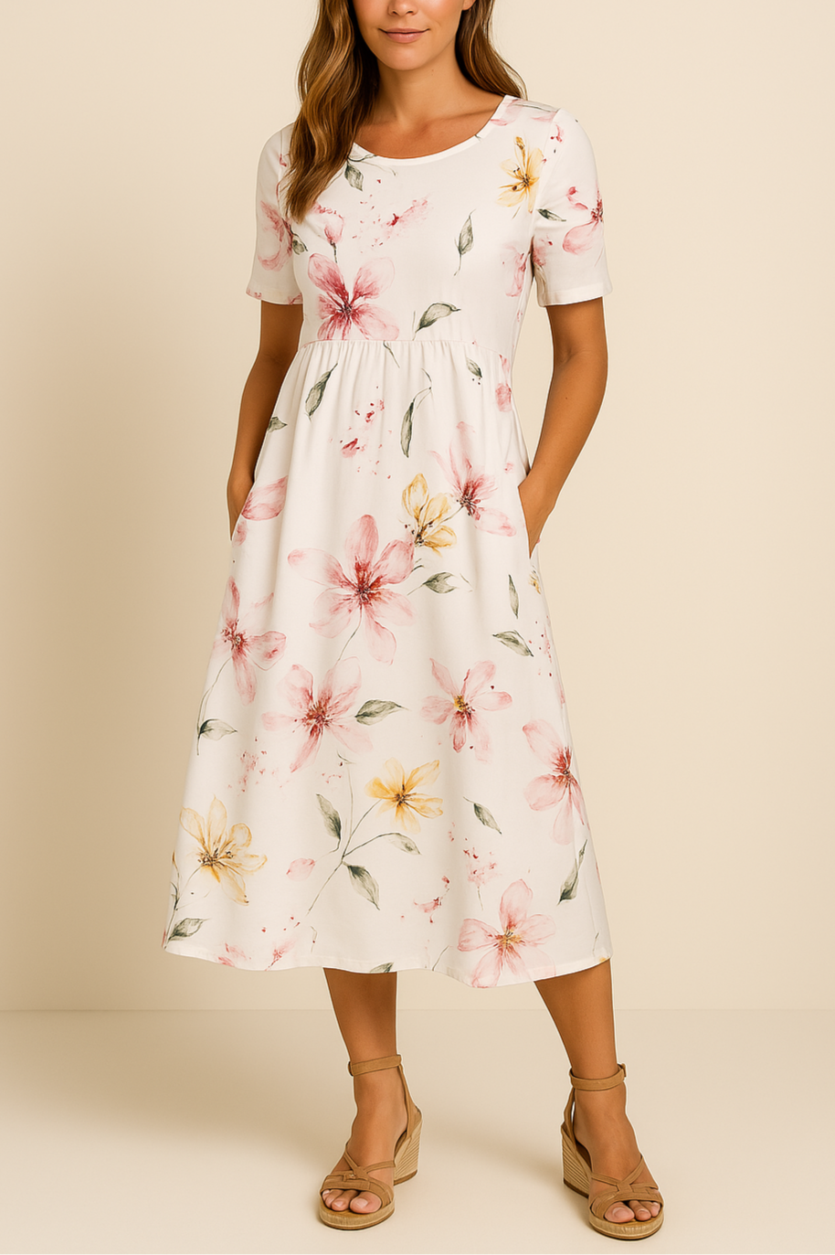 Liva – Midi-Jurk met Bloemenmotief Dames
