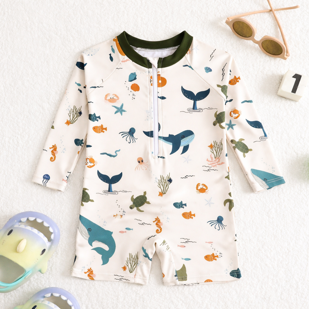 Eenstuk Badpak met Oceaandieren Print voor Jongens