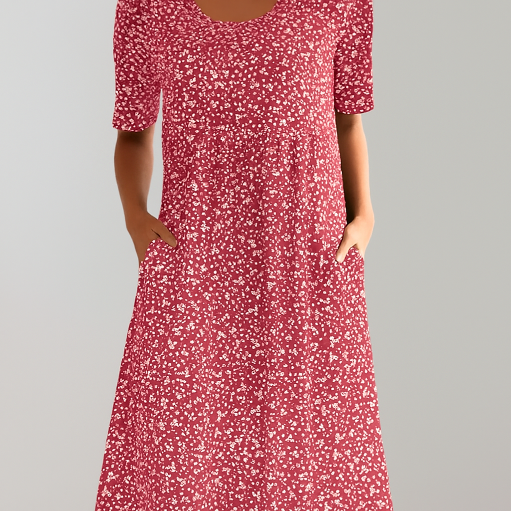 Florale hoge taille midi-jurk met zakken