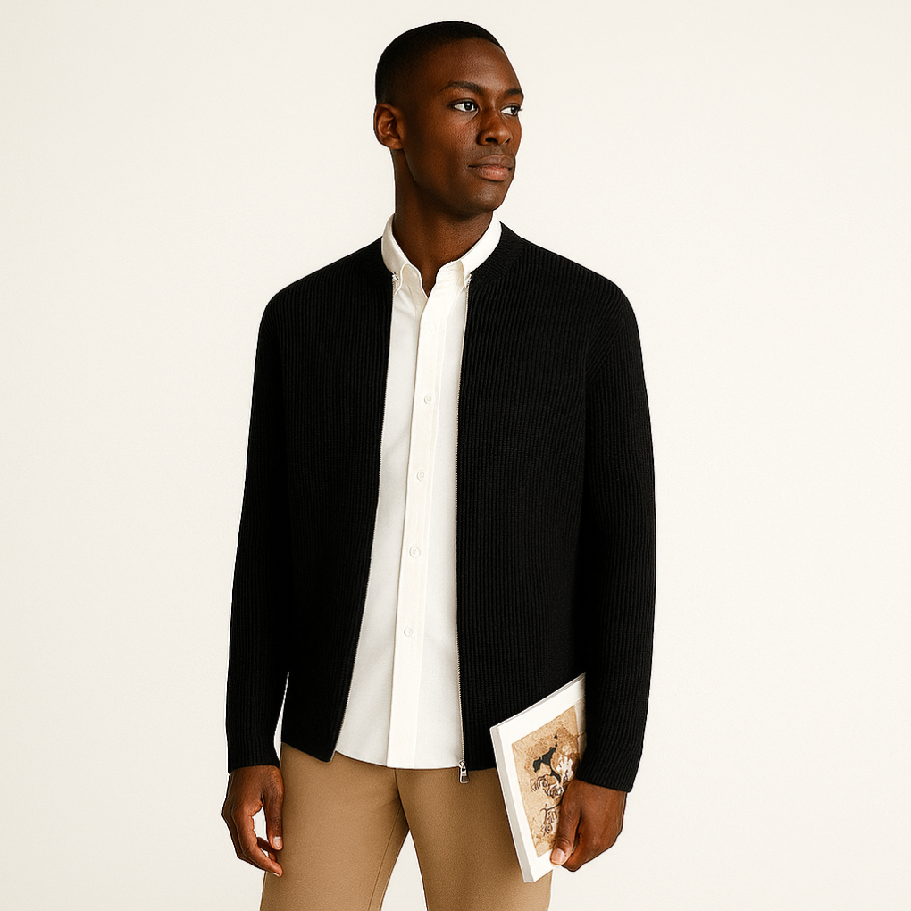 Heren comfortabele gebreide cardigan met rits