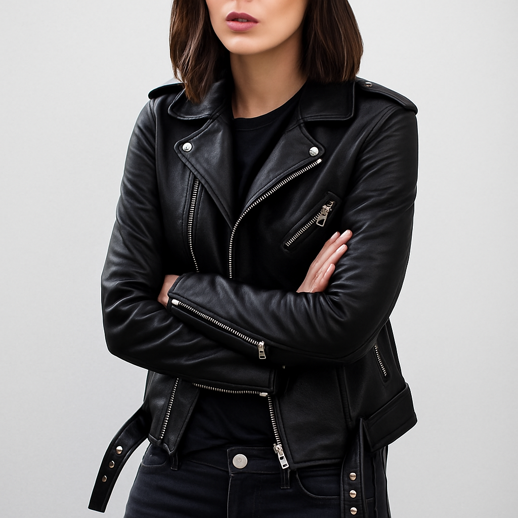 Slim-fit leren motorjack voor dames