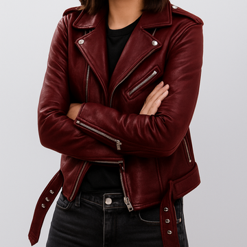 Slim-fit leren motorjack voor dames