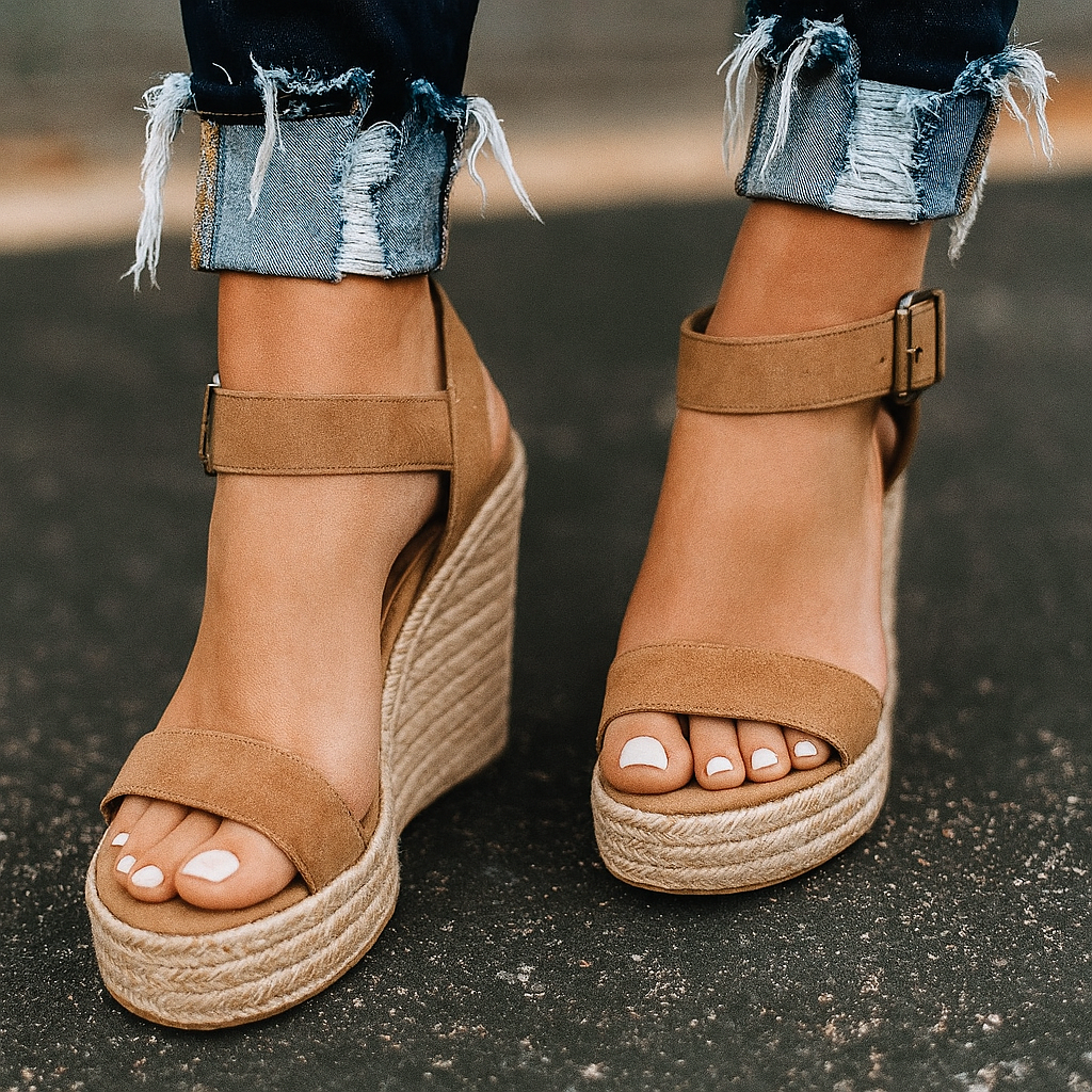 Espadrille sandalen met sleehak