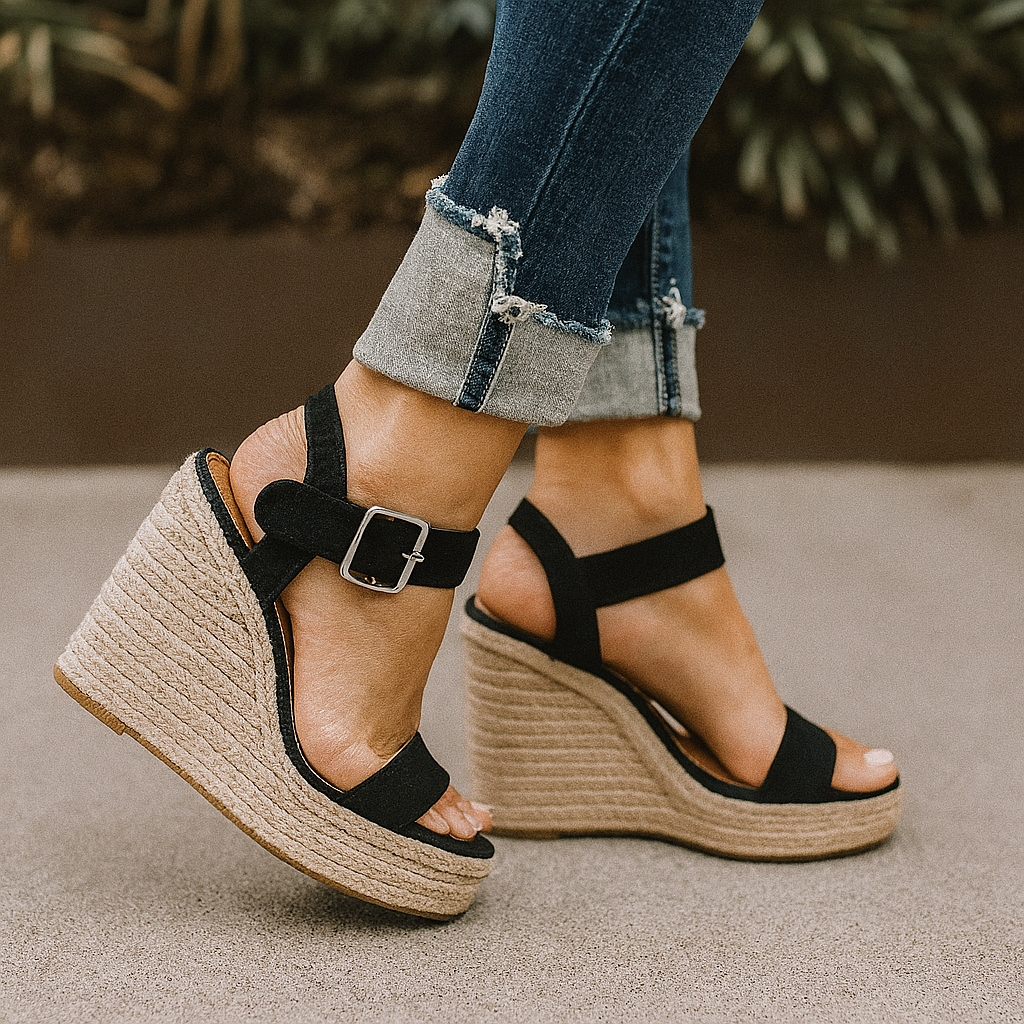 Espadrille sandalen met sleehak