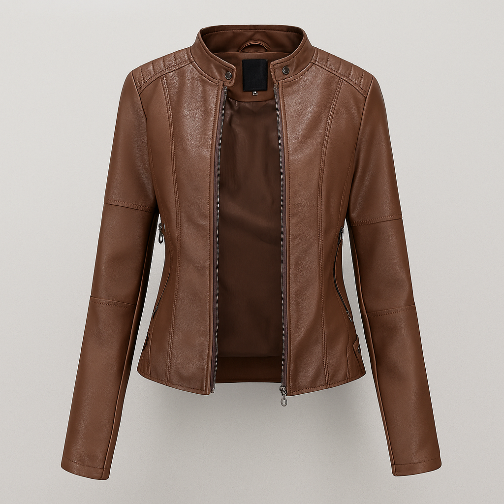 Getailleerd rood leren motorjack voor dames