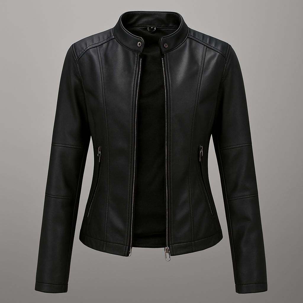 Getailleerd rood leren motorjack voor dames
