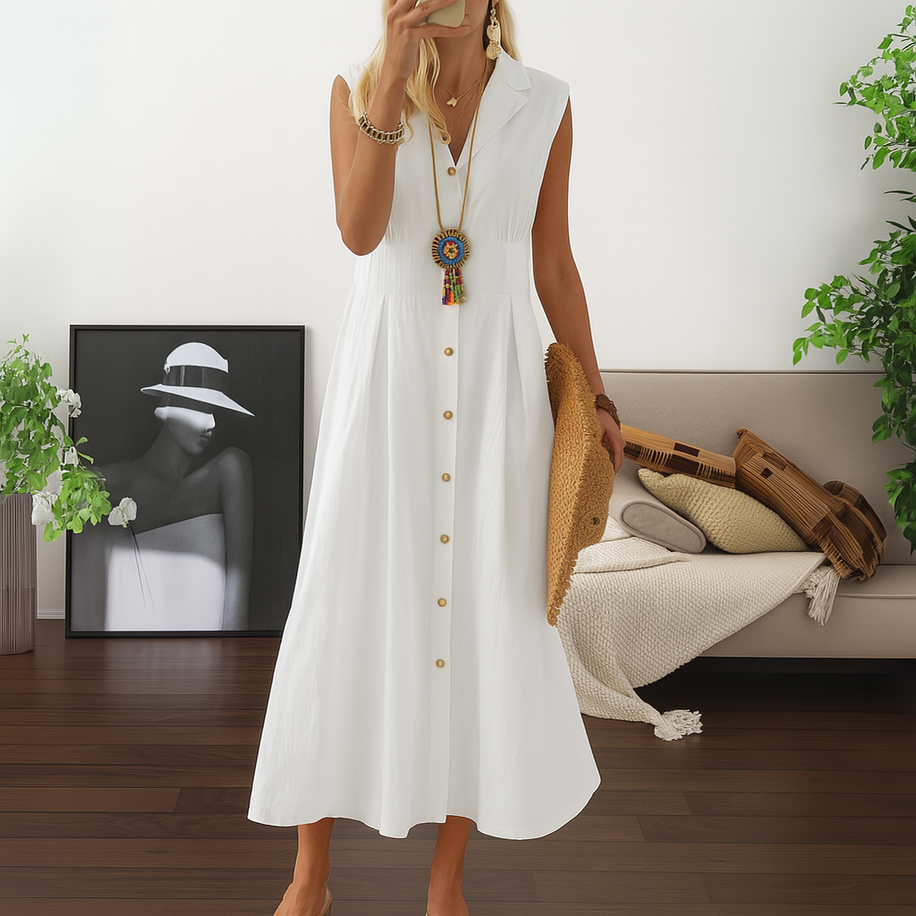 Maxi-jurk voor dames met knoopsluiting en A-lijn
