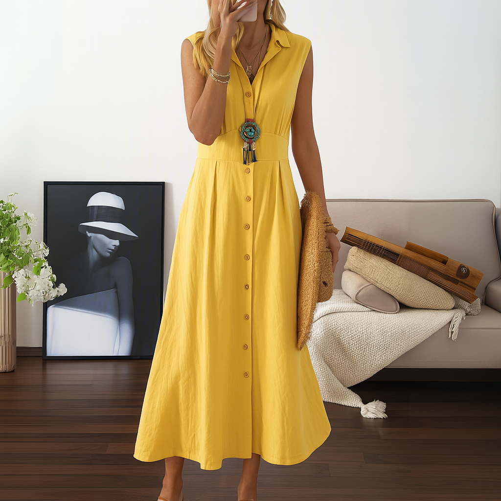 Maxi-jurk voor dames met knoopsluiting en A-lijn