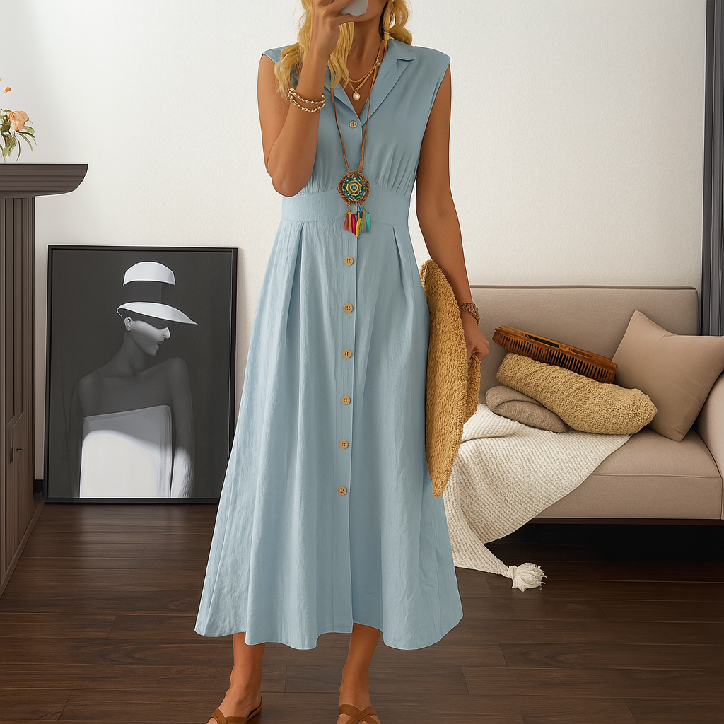 Maxi-jurk voor dames met knoopsluiting en A-lijn