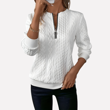 Dames kabelgebreide pullover met ritskraag