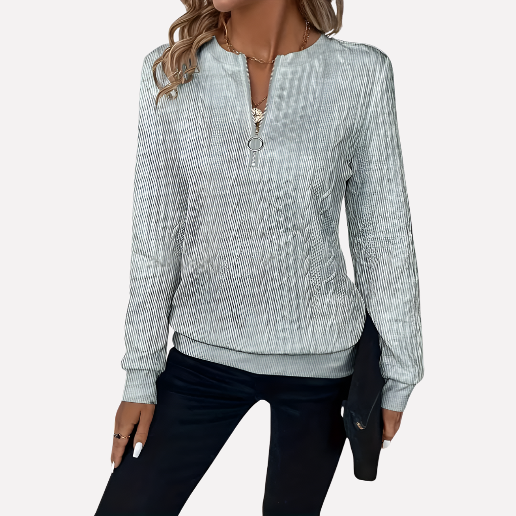 Dames kabelgebreide pullover met ritskraag
