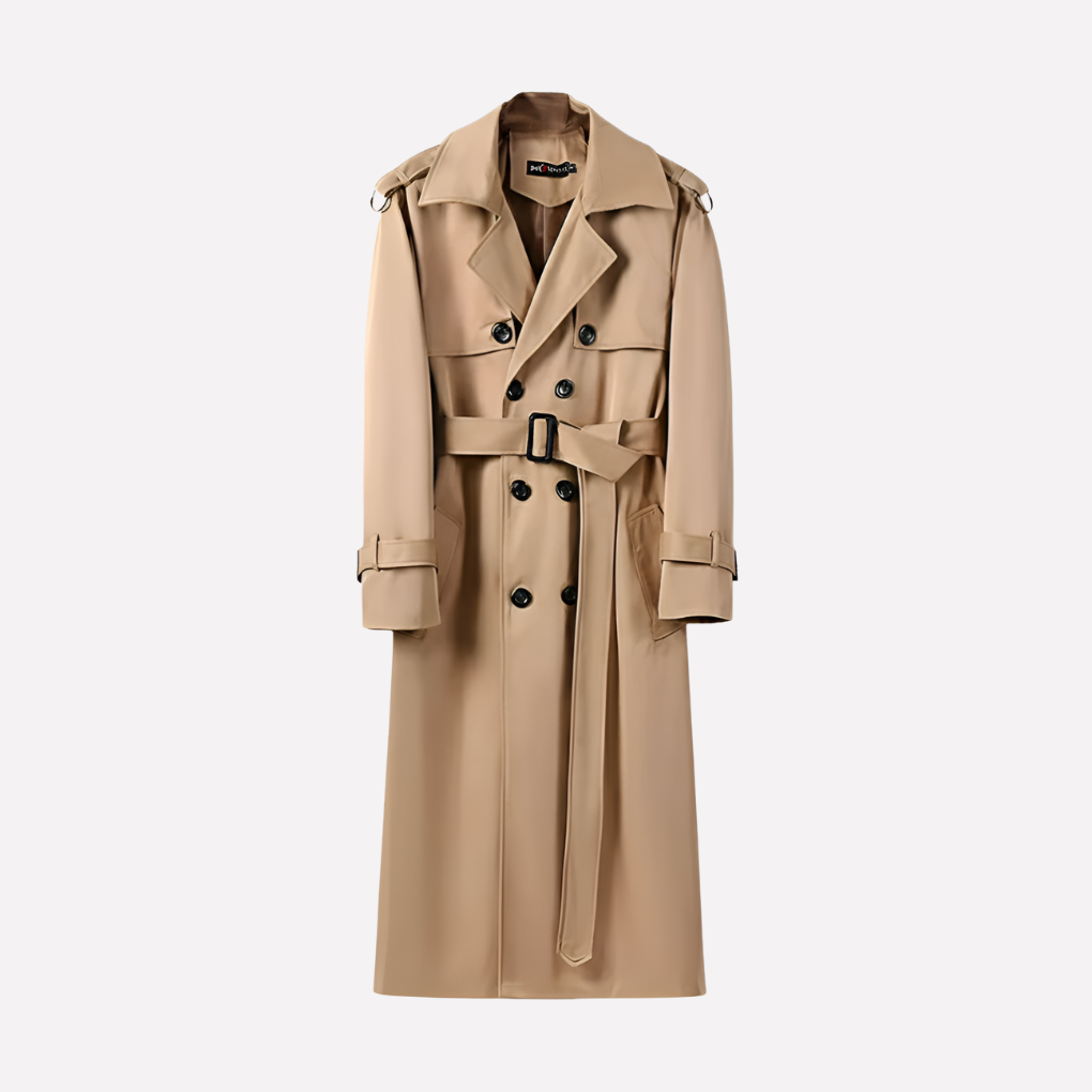 Heren trenchcoat met knopen tot over de knie
