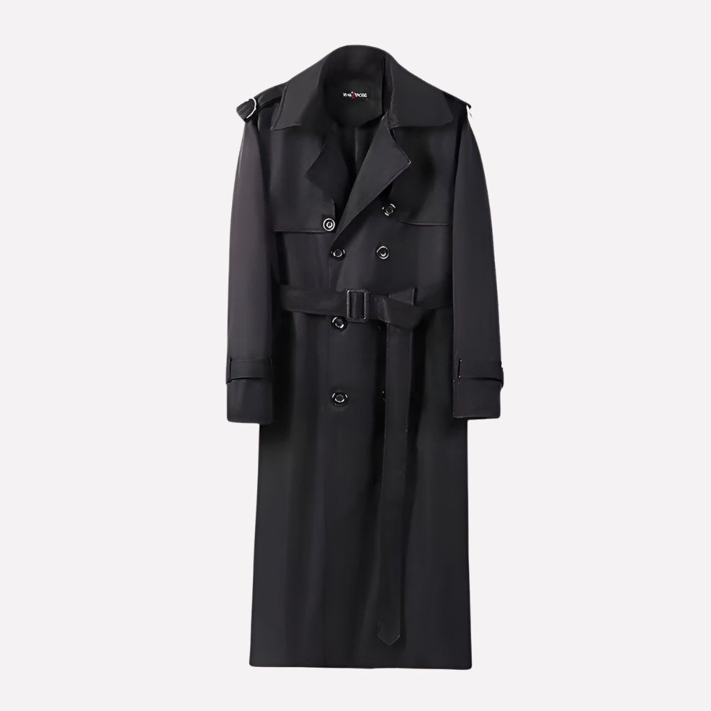 Heren trenchcoat met knopen tot over de knie