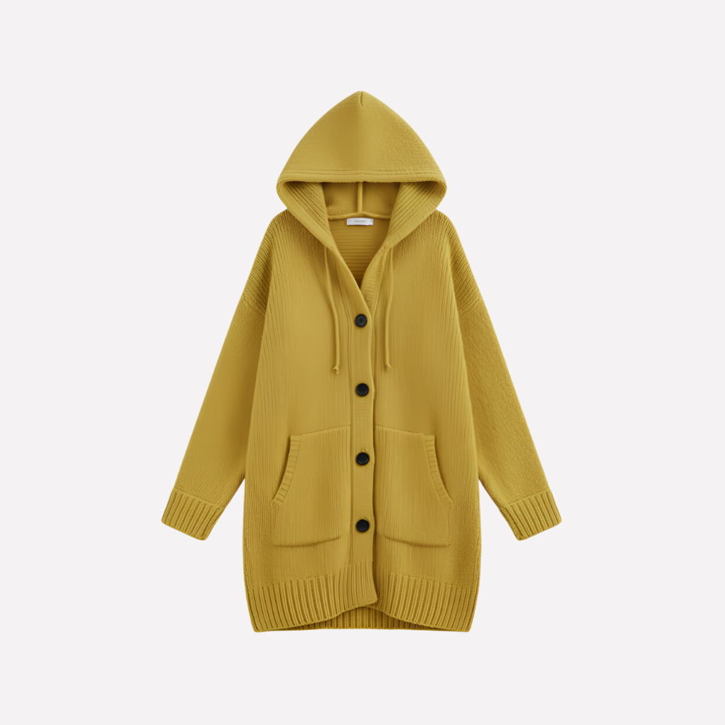Dames cardigan met capuchon en lange snit