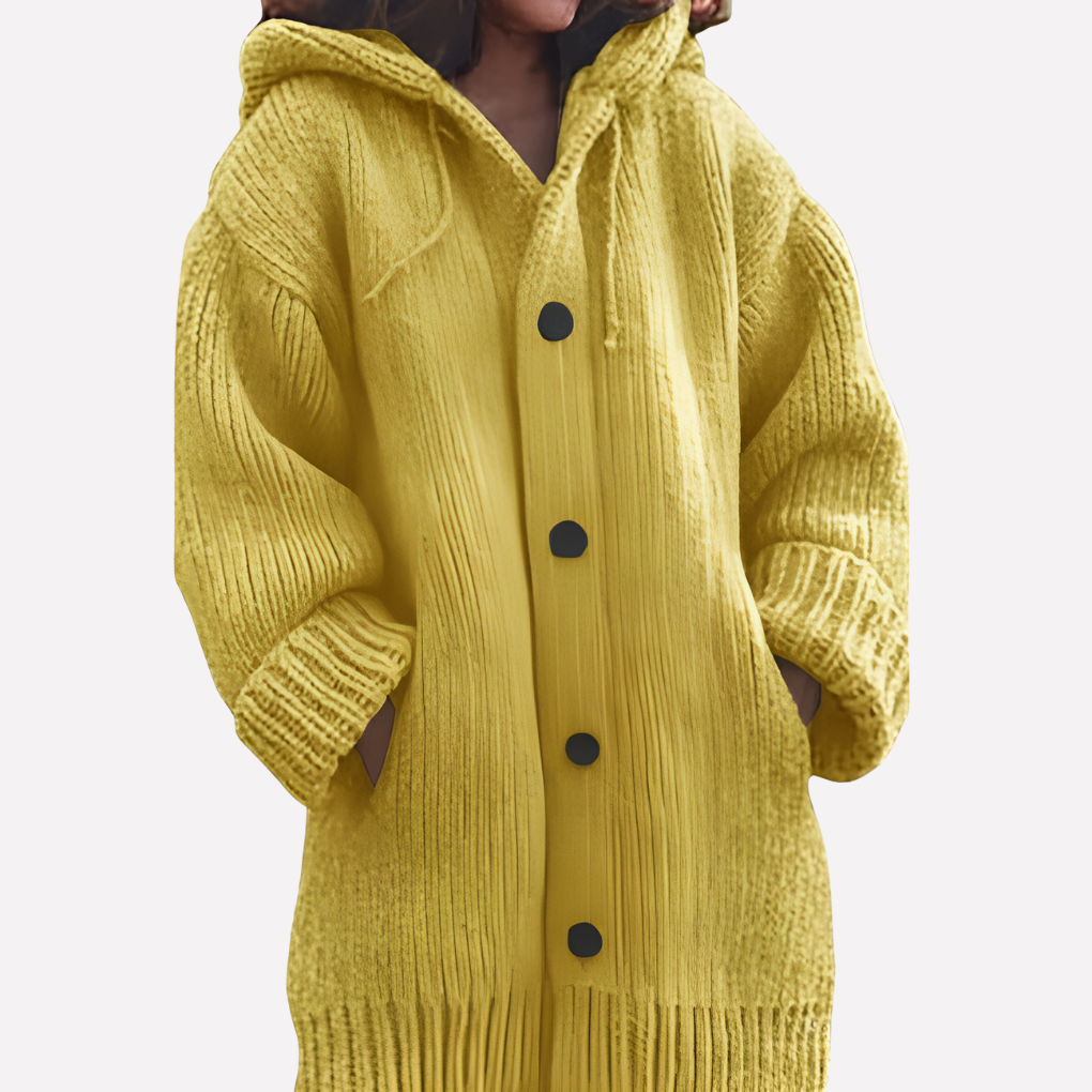 Dames cardigan met capuchon en lange snit