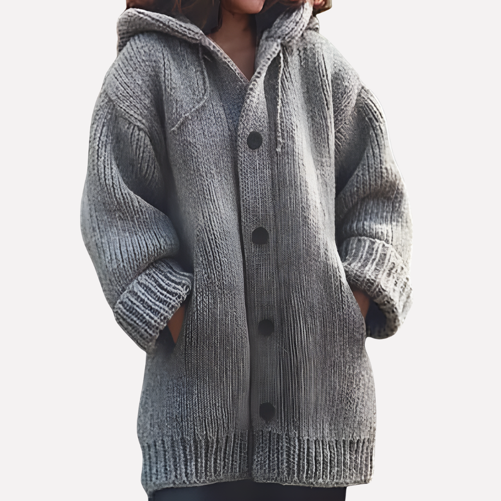 Dames cardigan met capuchon en lange snit