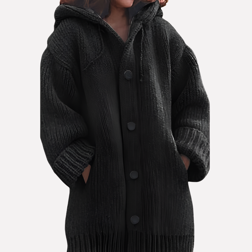 Dames cardigan met capuchon en lange snit