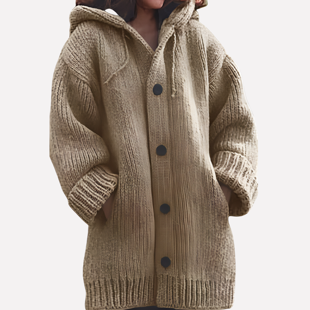 Dames cardigan met capuchon en lange snit