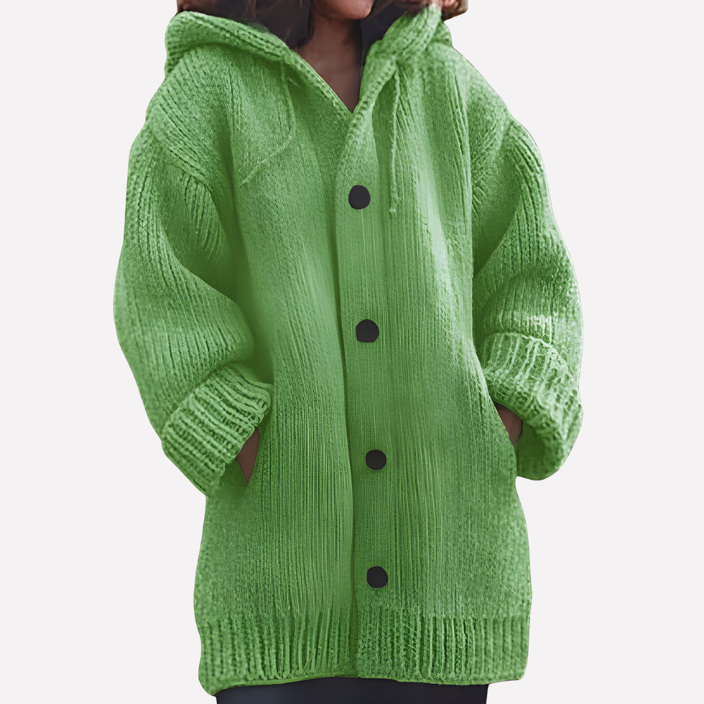 Dames cardigan met capuchon en lange snit