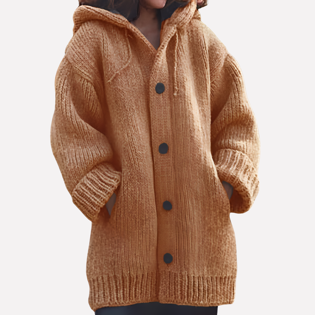 Dames cardigan met capuchon en lange snit