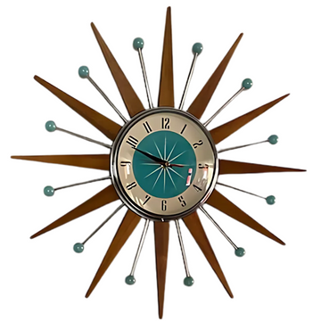 Handgemaakte wandklok in mid-century-stijl | Retro-wanddecoratie, stil & werkt op batterijen