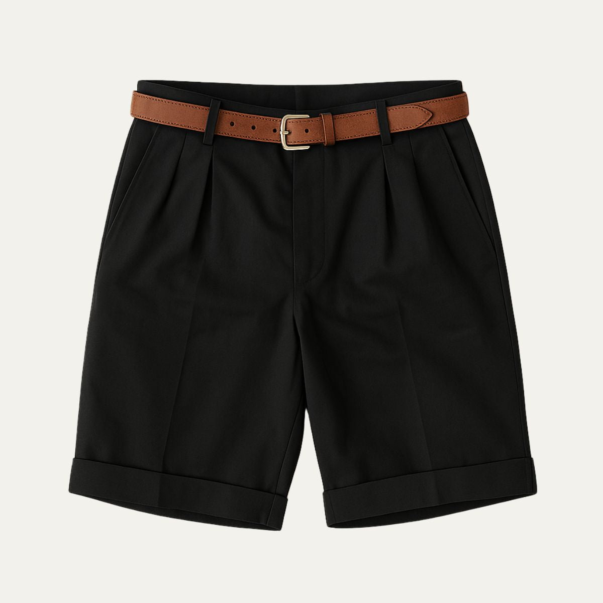 Klassieke chinoshort voor heren met dubbele plooi en omgeslagen zoom.