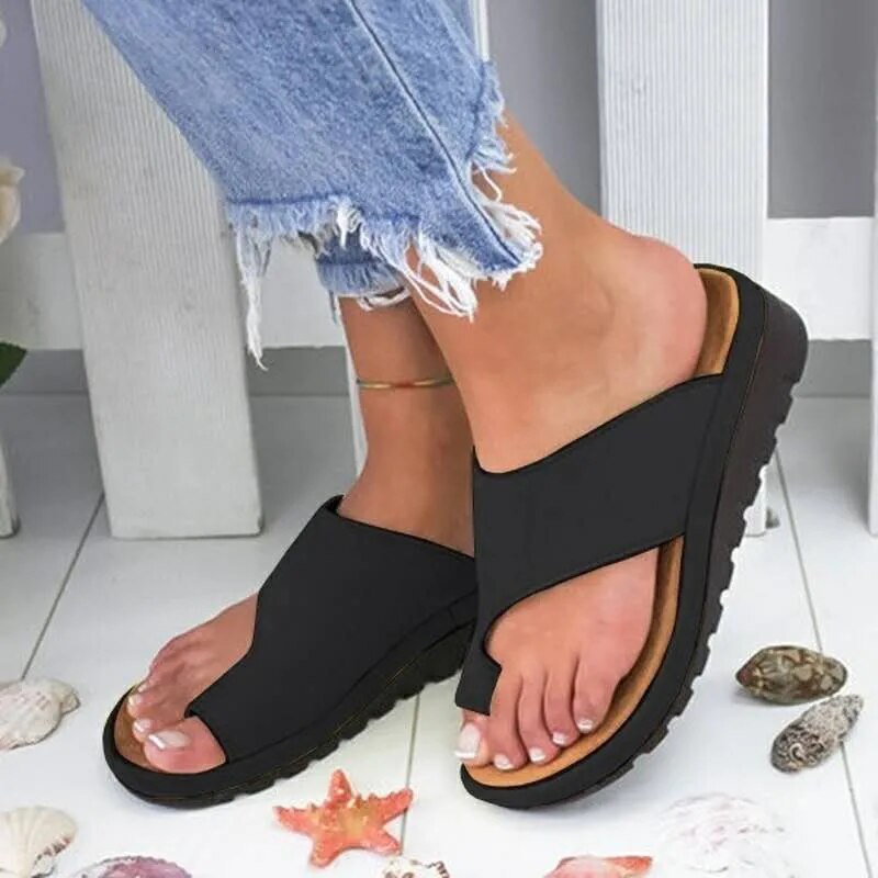 leren Orthopedische Vrouwen Slippers/ teenslippers  zwart