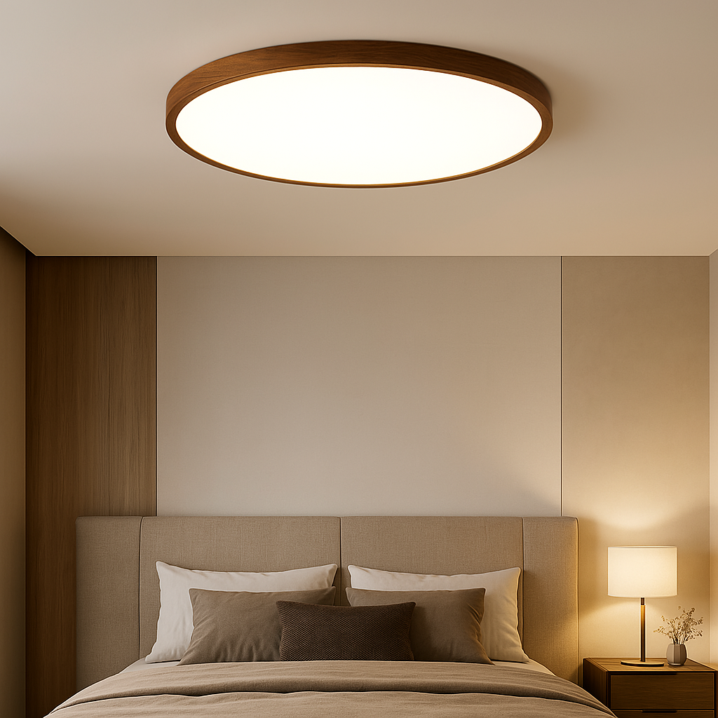 Plafondlamp van donker hout
