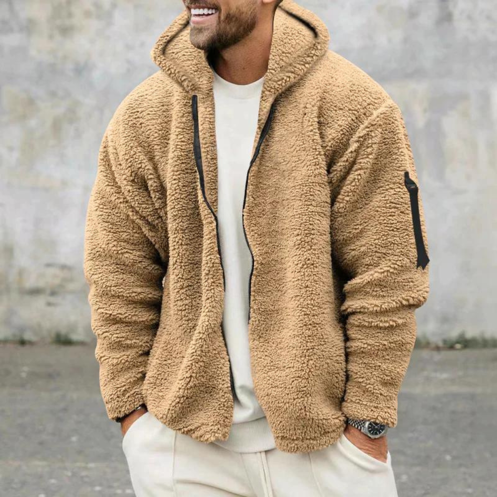Warme khaki trui met capuchon voor heren