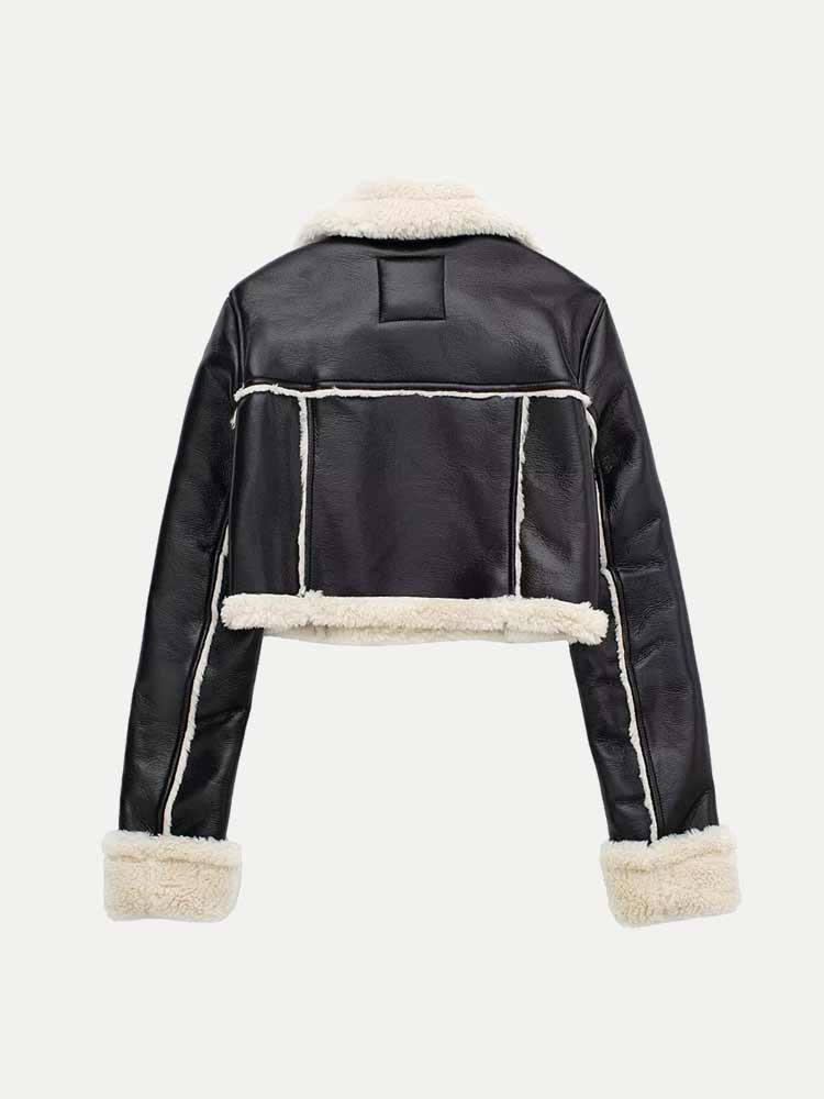 Jasmyn - Cropped leren Faux Fur Winterjas Voor Dames