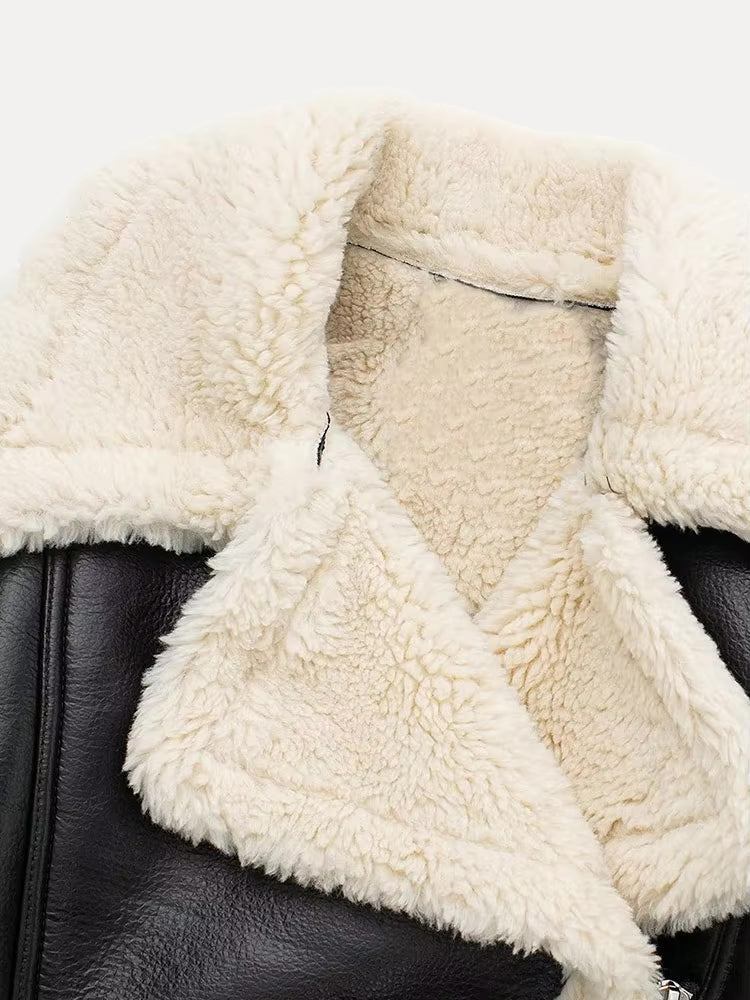 Jasmyn - Cropped leren Faux Fur Winterjas Voor Dames