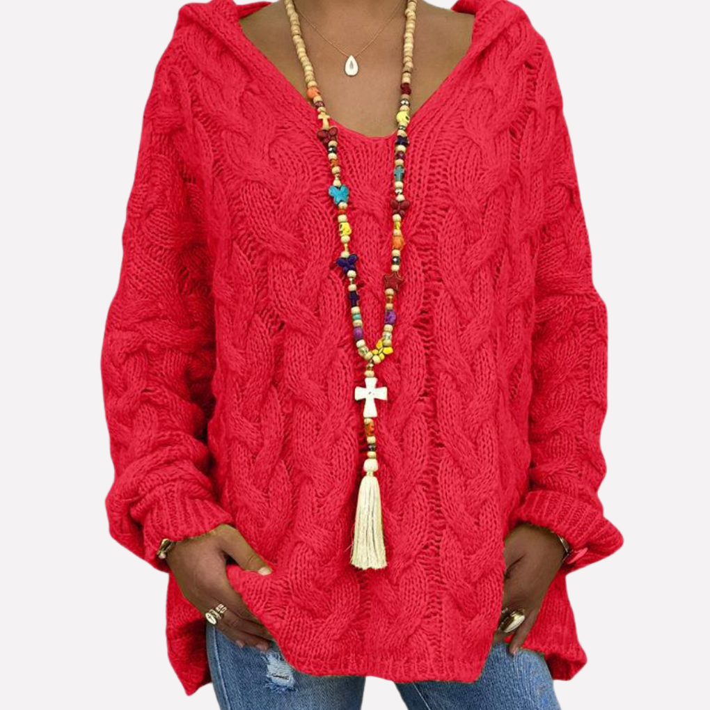 Dames oversized Kabeltrui met V-Hals