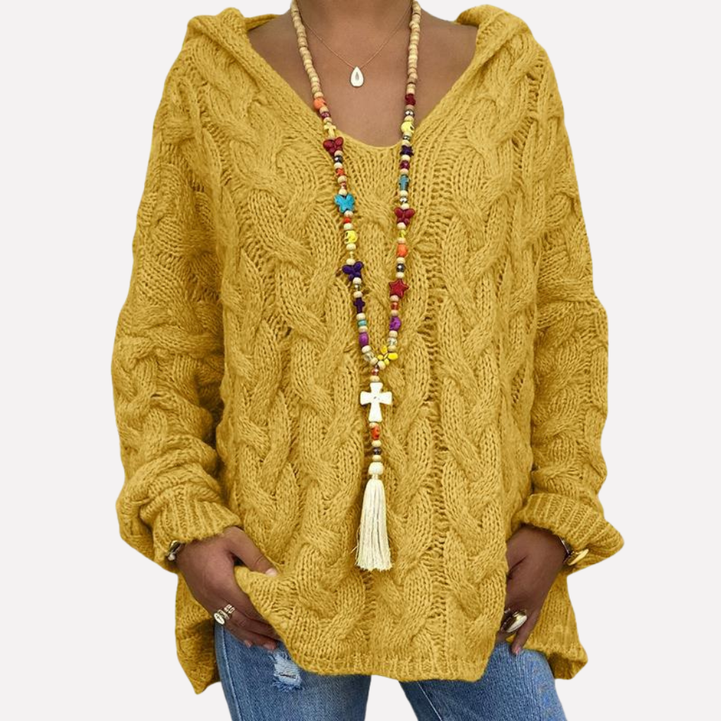 Dames oversized Kabeltrui met V-Hals