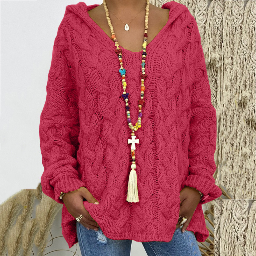 Dames oversized Kabeltrui met V-Hals