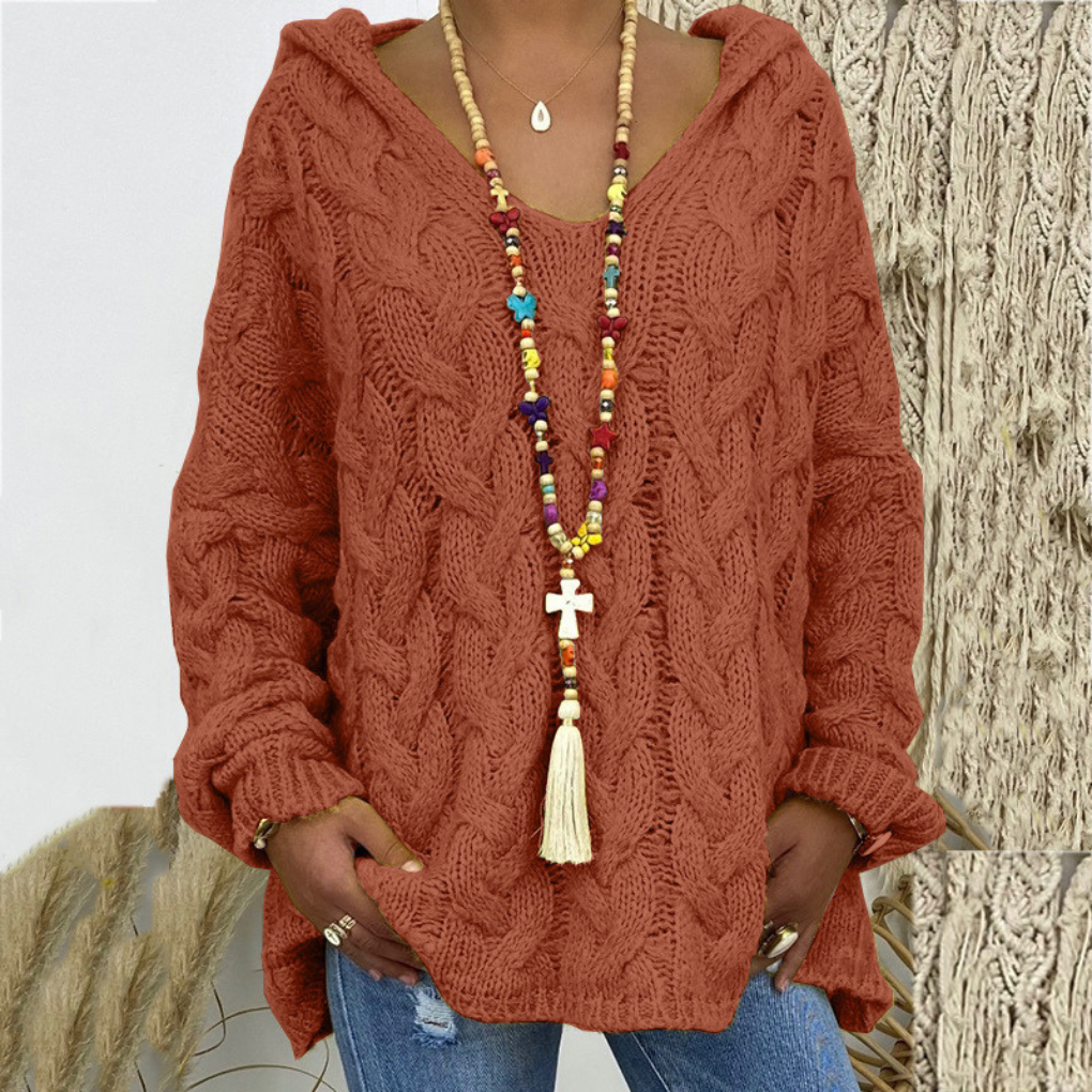 Dames oversized Kabeltrui met V-Hals