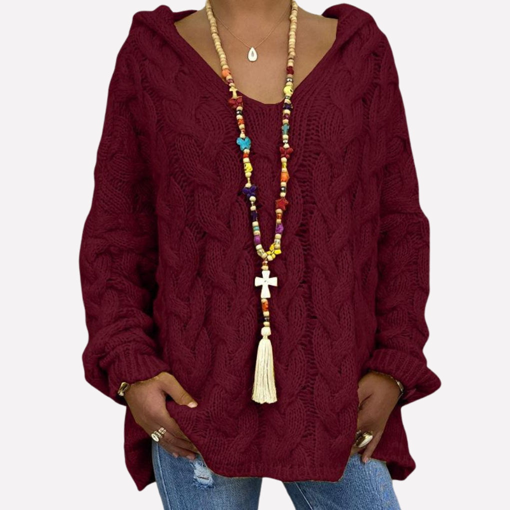 Dames oversized Kabeltrui met V-Hals