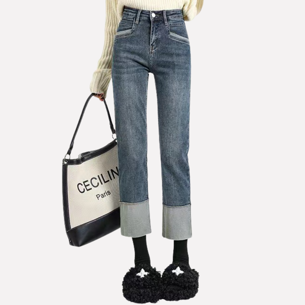 Vrouwen Jeans met Hoge Taille en Brede Pijpen