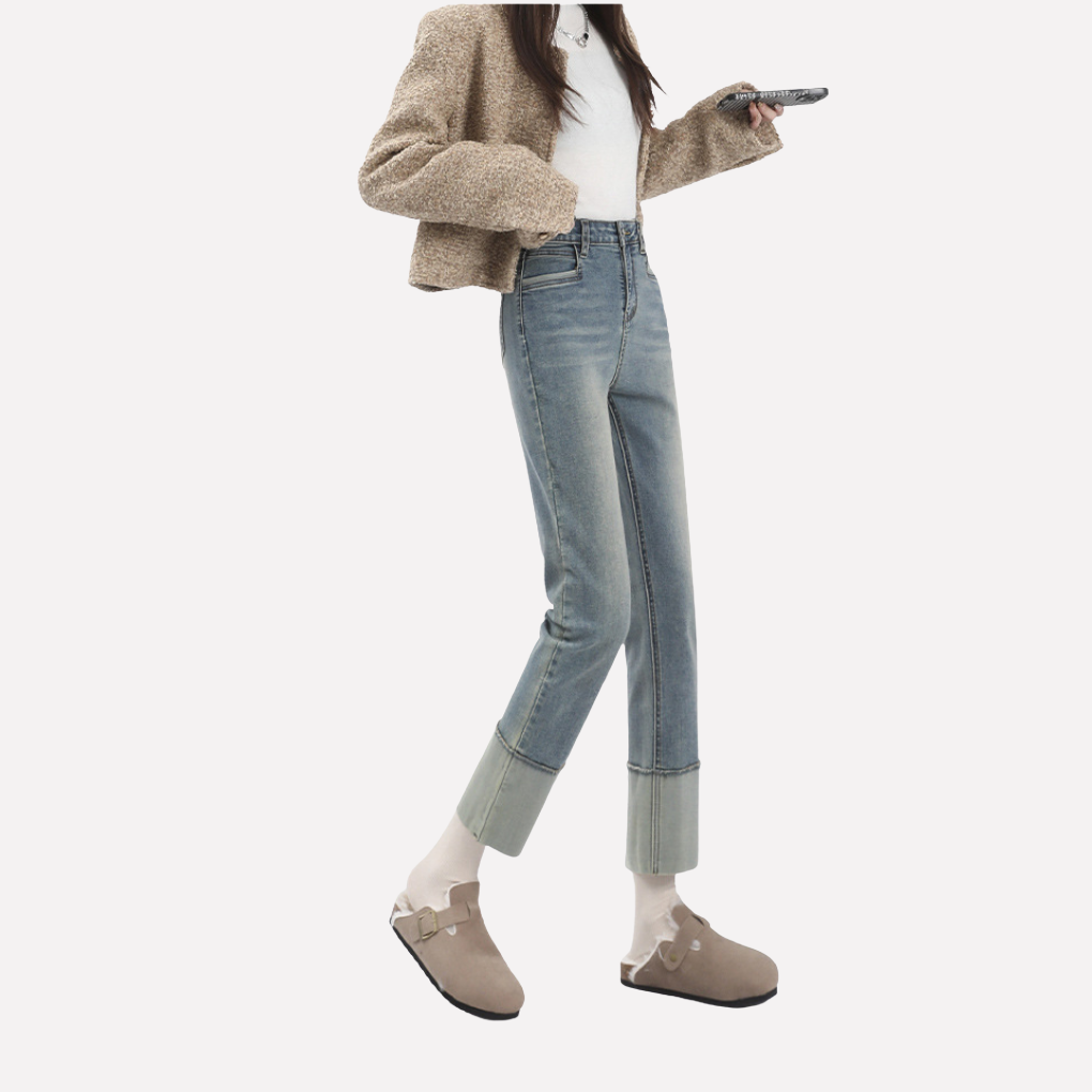 Vrouwen Jeans met Hoge Taille en Brede Pijpen