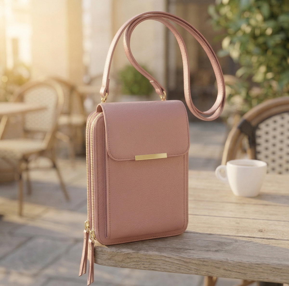 Dames crossbody telefoonportemonnee met touchscreenvenster