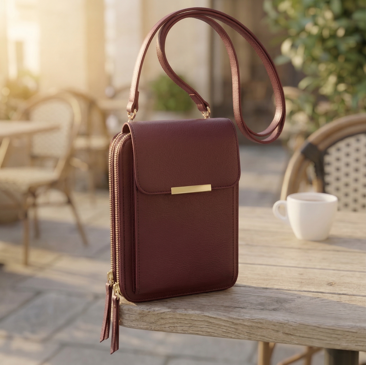 Dames crossbody telefoonportemonnee met touchscreenvenster