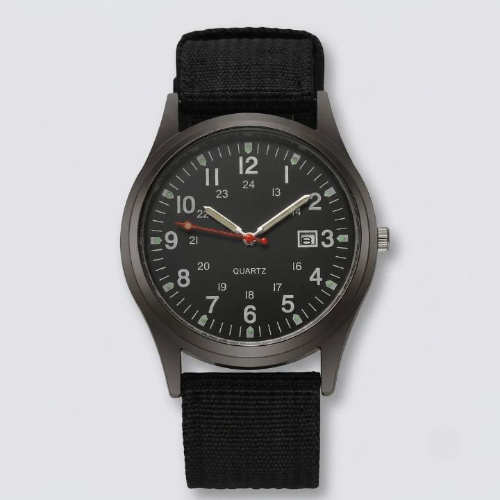Militair horloge met nylon band – waterdicht, schokbestendig, met lichtgevende wijzers
