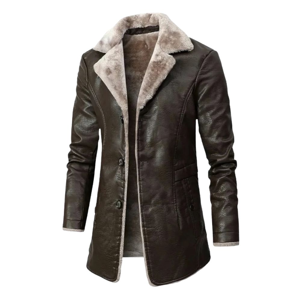 Tijdloos lange leren Jas Met Sherpa fleece Voor Heren - Matthew