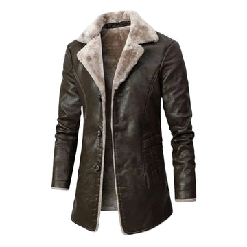 Tijdloos lange leren Jas Met Sherpa fleece Voor Heren - Matthew