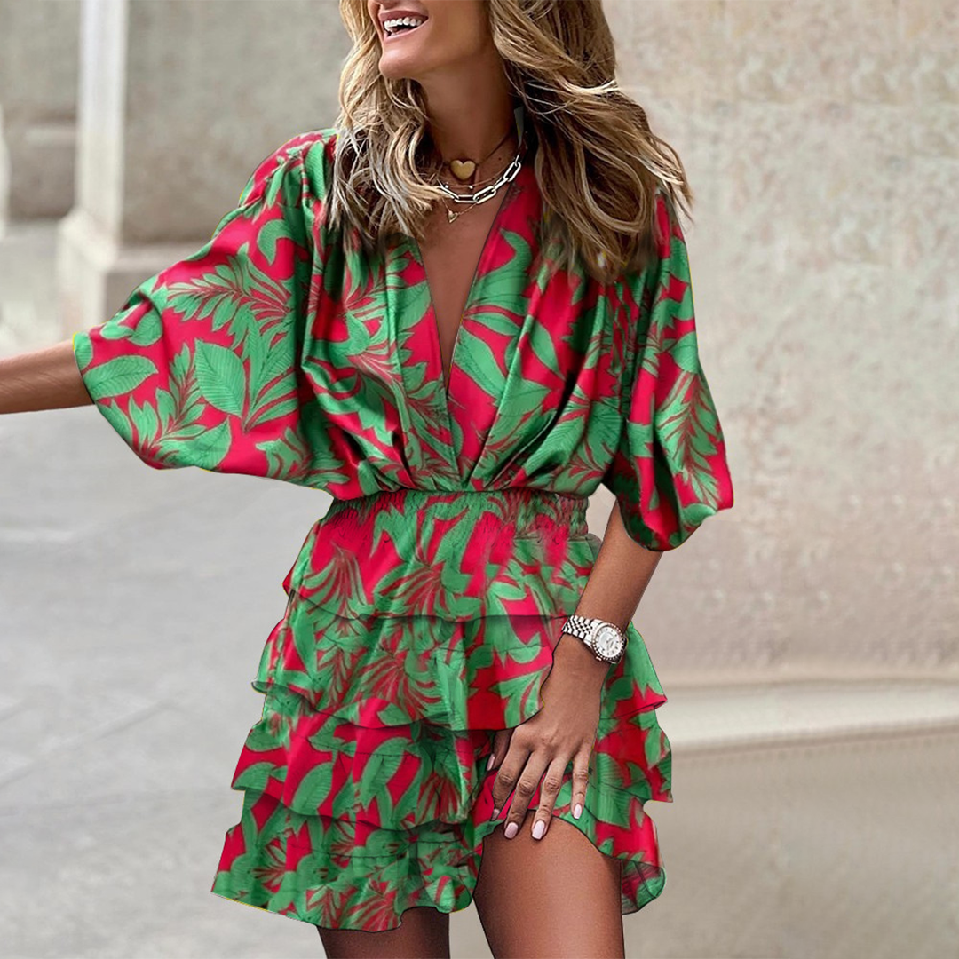 Maeva – v-hals minijurk met geometrische print