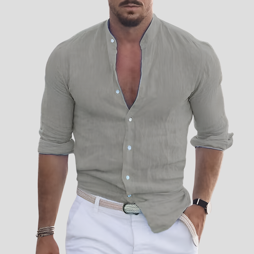 Heren slim fit overhemd met mandarijnkraag