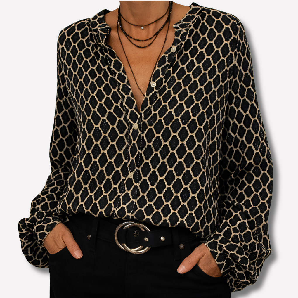 Blouse voor dames met print en V-hals