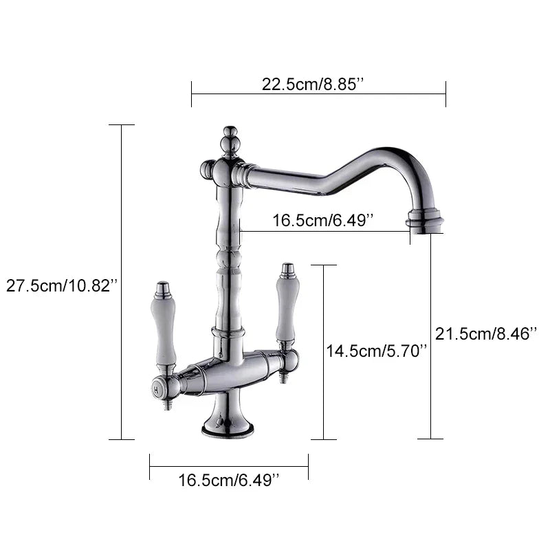 Bronzen keukenkraan - dubbele hendel | Warm en koud water