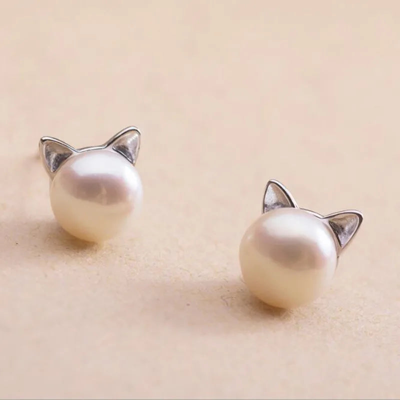 Kat-parel oorstekers van sterlingzilver